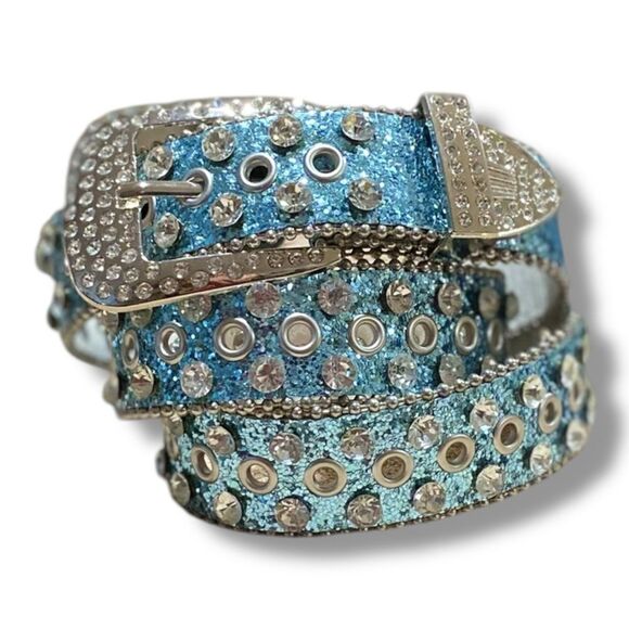 Western Blue Studded Rhinestone Belt NEW - Picture 1 of 3
